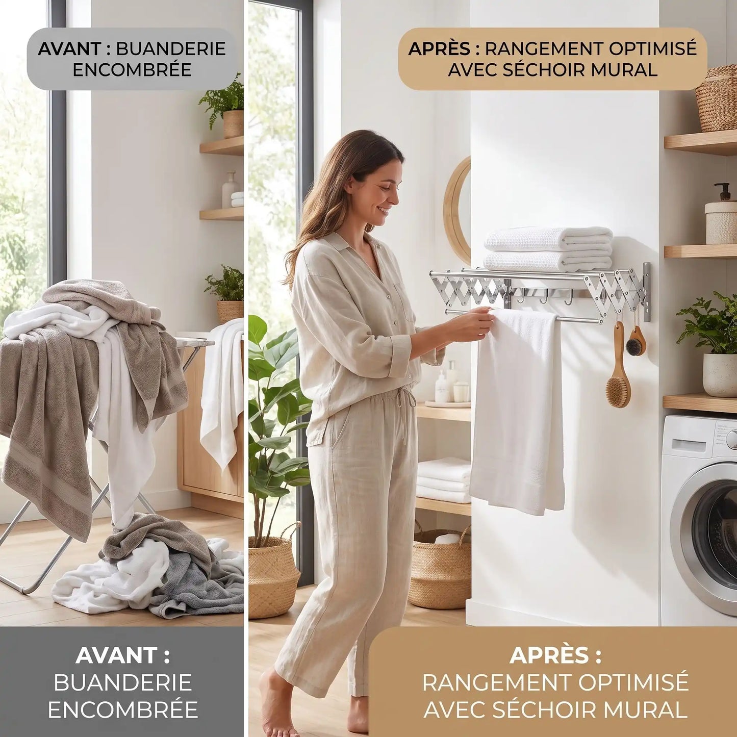 étendoir à linge mural rétractable gain de place MinimalisteLab