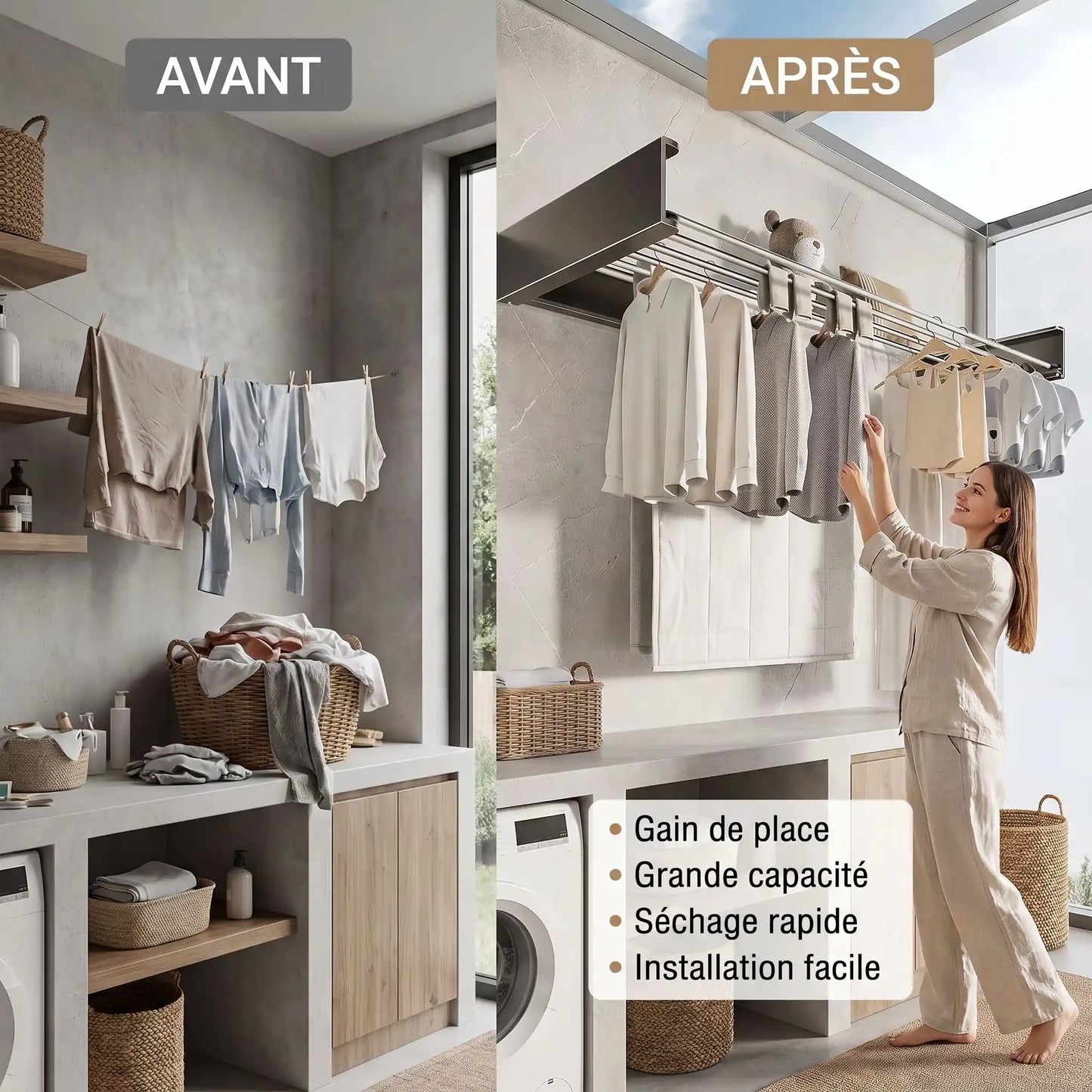 étendoir à linge gain de place buanderie MinimalisteLab