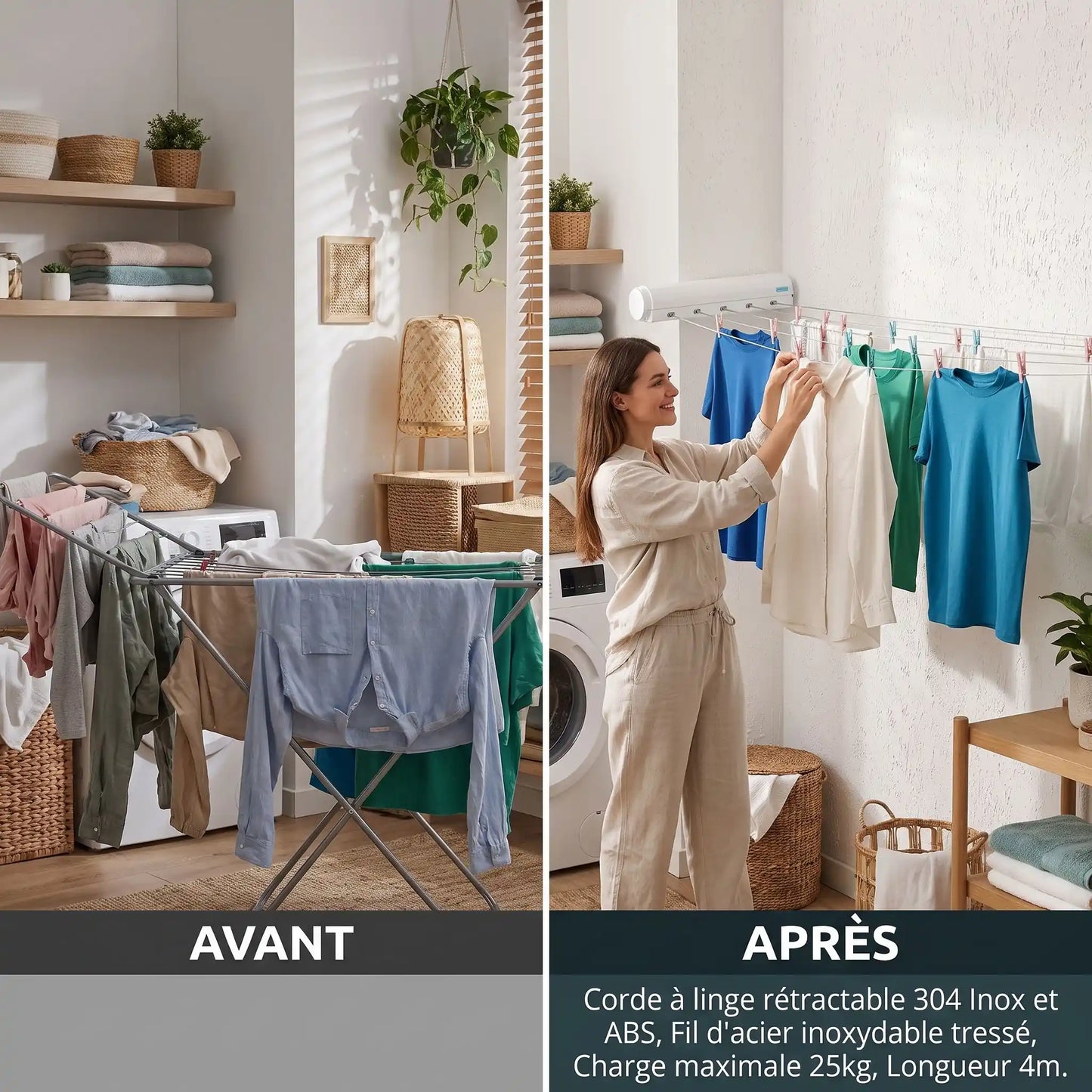corde à linge rétractable gain de place MinimalisteLab