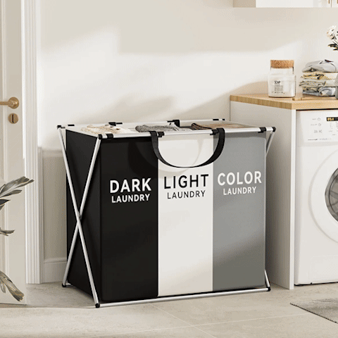 panier à linge pratique et design 3 compartiments démonstration MinimalisteLab