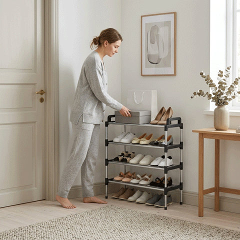 étagère chaussures gain de place 30 paires montage entrée MinimalisteLab