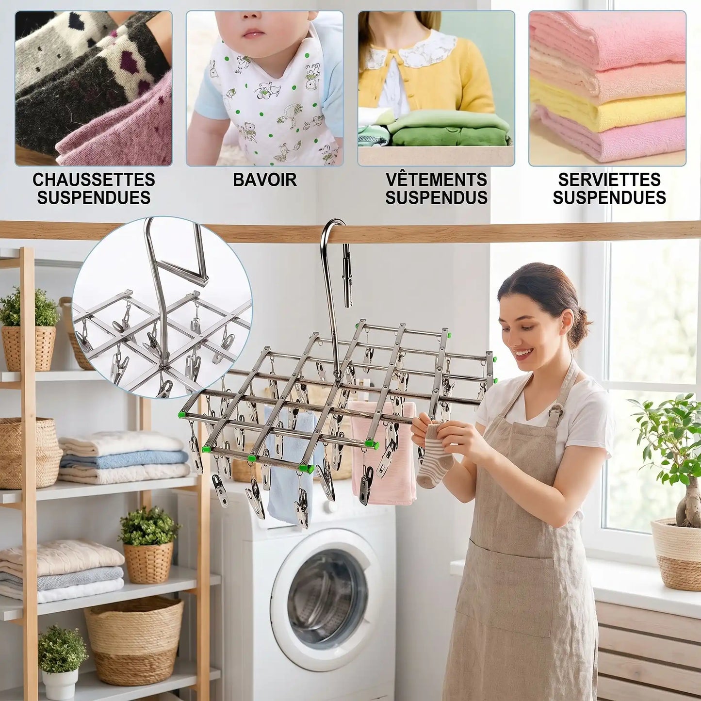 séchoir à linge gain de place buanderie MinimalisteLab