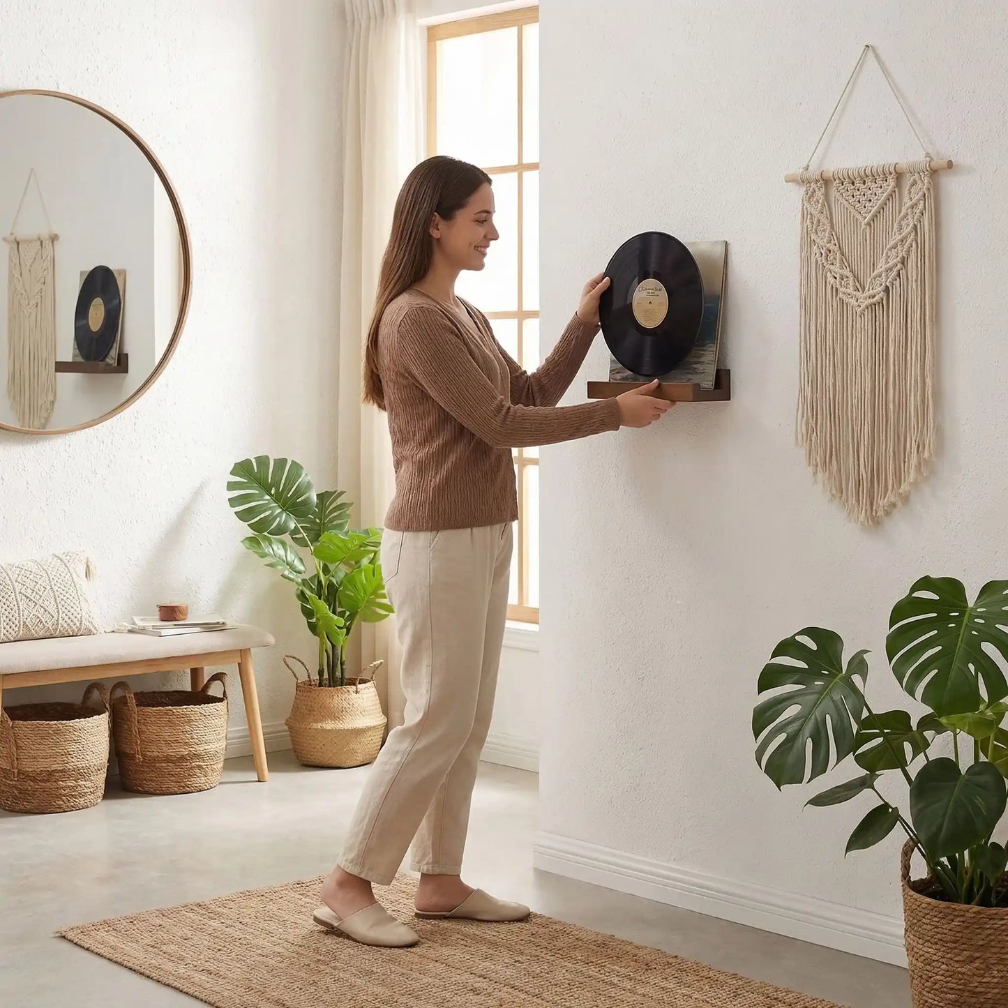 presentoir vinyles mural bois decoration maison