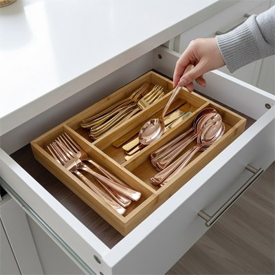 Range couvert | Bambou Naturel Tiroir Cuisine - Minimaliste Lab