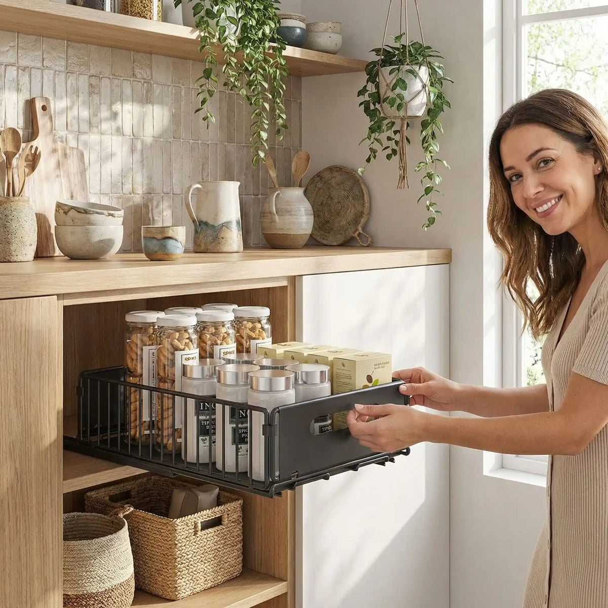 Tiroir coulissant | Organisateur de Placard Cuisine Ergonomique en Métal - Minimaliste Lab