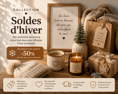 Bannière collection Soldes d'hiver — décoration cosy minimaliste bohème