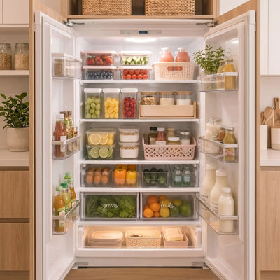 rangement frigo boîtes alimentaires transparentes réfrigérateur MinimalisteLab