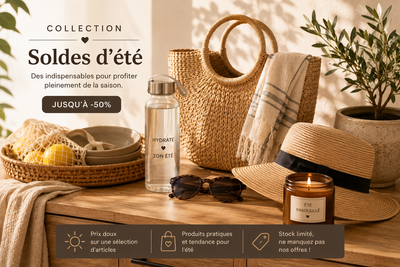 Bannière collection Soldes d'été — décoration bohème lumineuse esprit méditerranéen