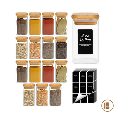 Pot a epice | Hermétique Pots Verre avec Étiquettes | Couvercle Bambou
