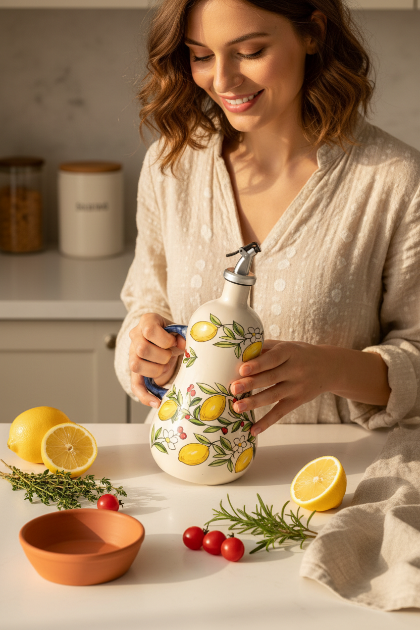 Bouteille pour huile | Céramique Artisanale Anti-Goutte