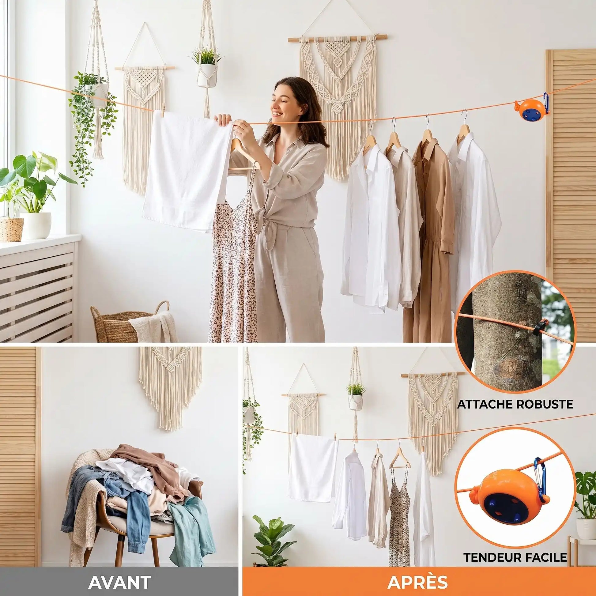 corde à linge rétractable gain de place MinimalisteLab