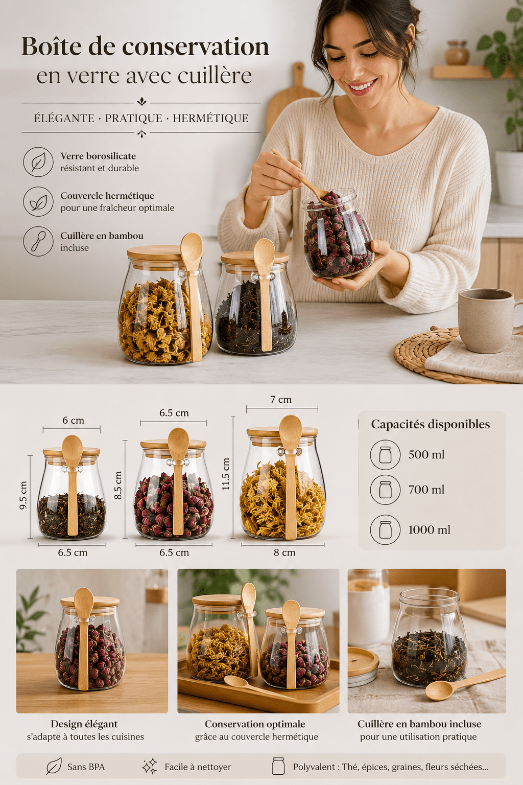 Boite de conservation alimentaire | Verre Bambou - Minimaliste Lab