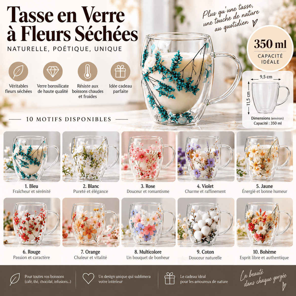Tasse à café | Double Paroi Florale - Minimaliste Lab