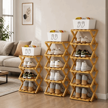 Rangement chaussures | Étagère 30 Paires Bois Chêne ou Brun Multi-Niveaux