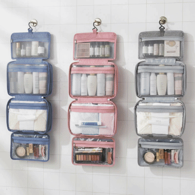 trousse de toilette voyage organisé gif rangement MinimalisteLab