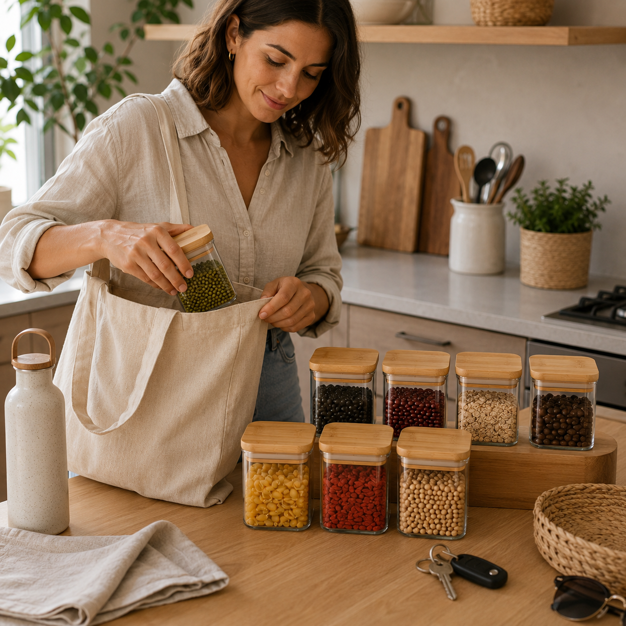 Pot a epice | Hermétique Pots Verre avec Étiquettes | Couvercle Bambou