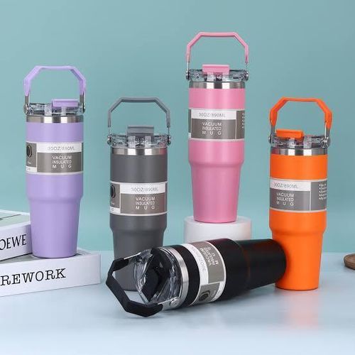Mug isotherme | Inox avec poignée et paille | 600 ml / 890 ml - Minimaliste Lab