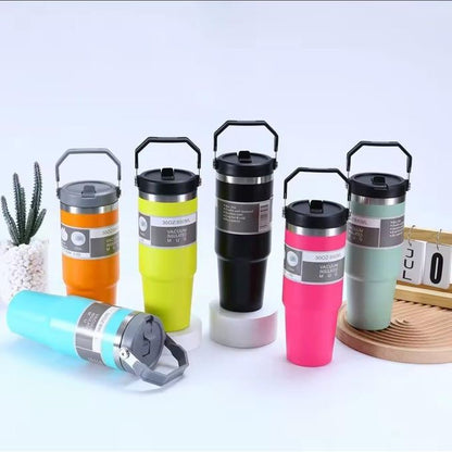 Mug isotherme | Inox avec poignée et paille | 600 ml / 890 ml - Minimaliste Lab