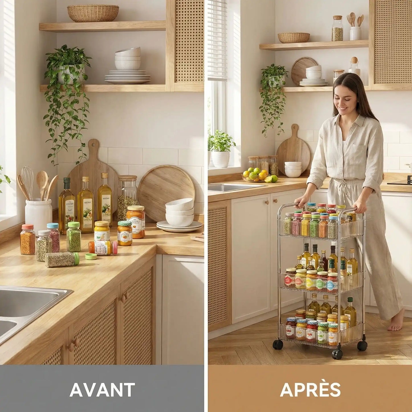 desserte cuisine roulettes utilisation quotidienne rangement pratique