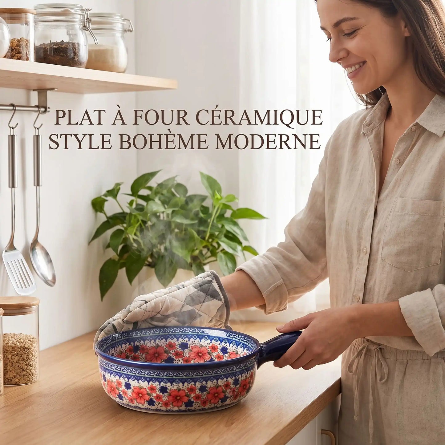 plat à four fleuri céramique ambiance cuisine MinimalisteLab