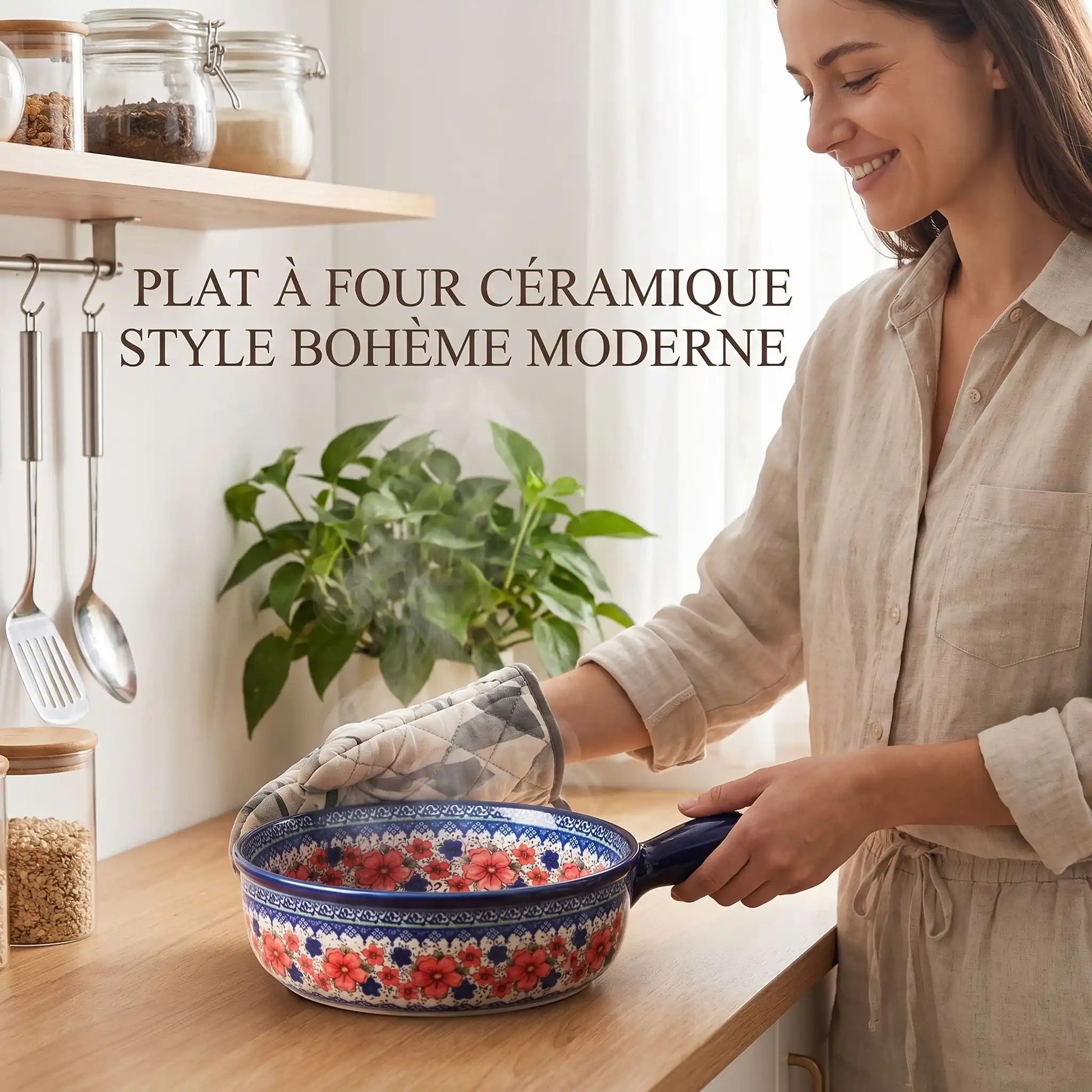 plat à four fleuri céramique ambiance cuisine MinimalisteLab