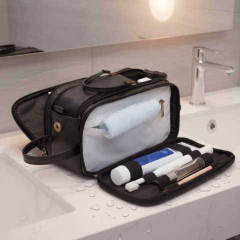 trousse de toilette compacte gif utilisation voyage MinimalisteLab