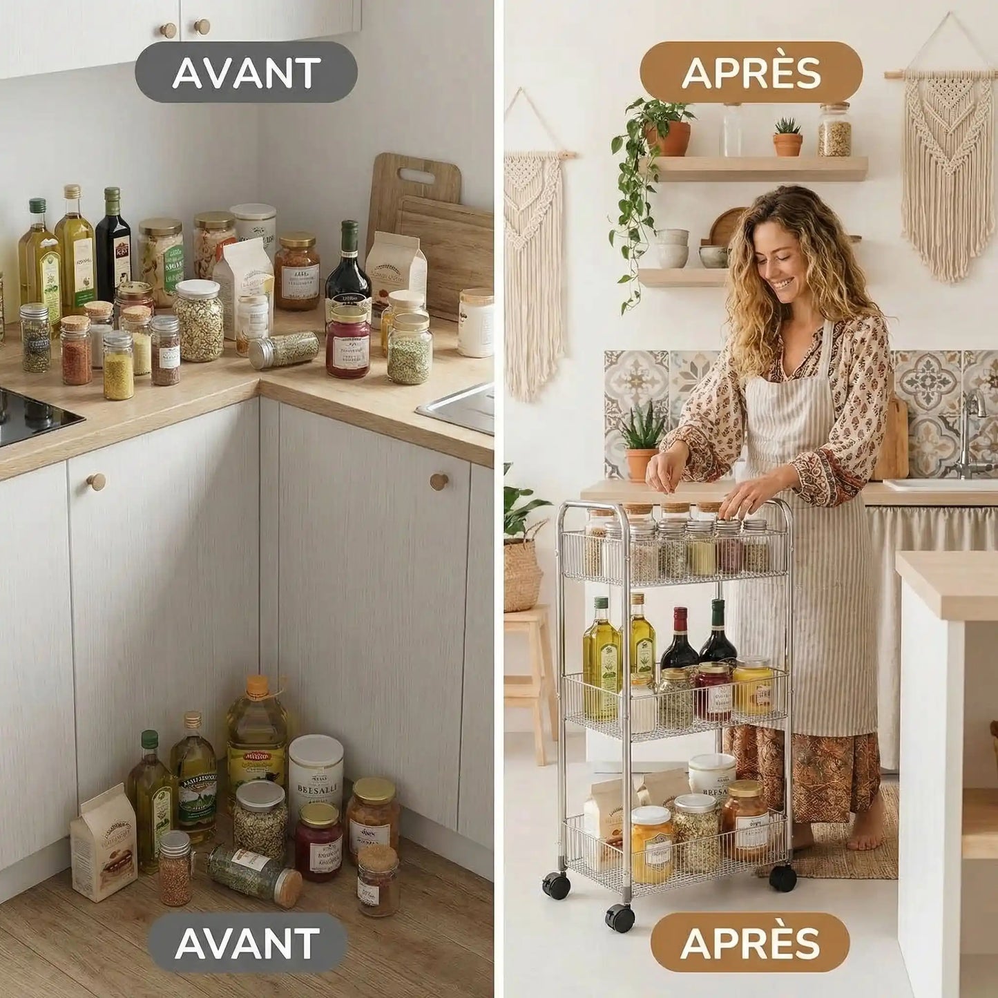 desserte cuisine mobile avant apres organisation cuisine