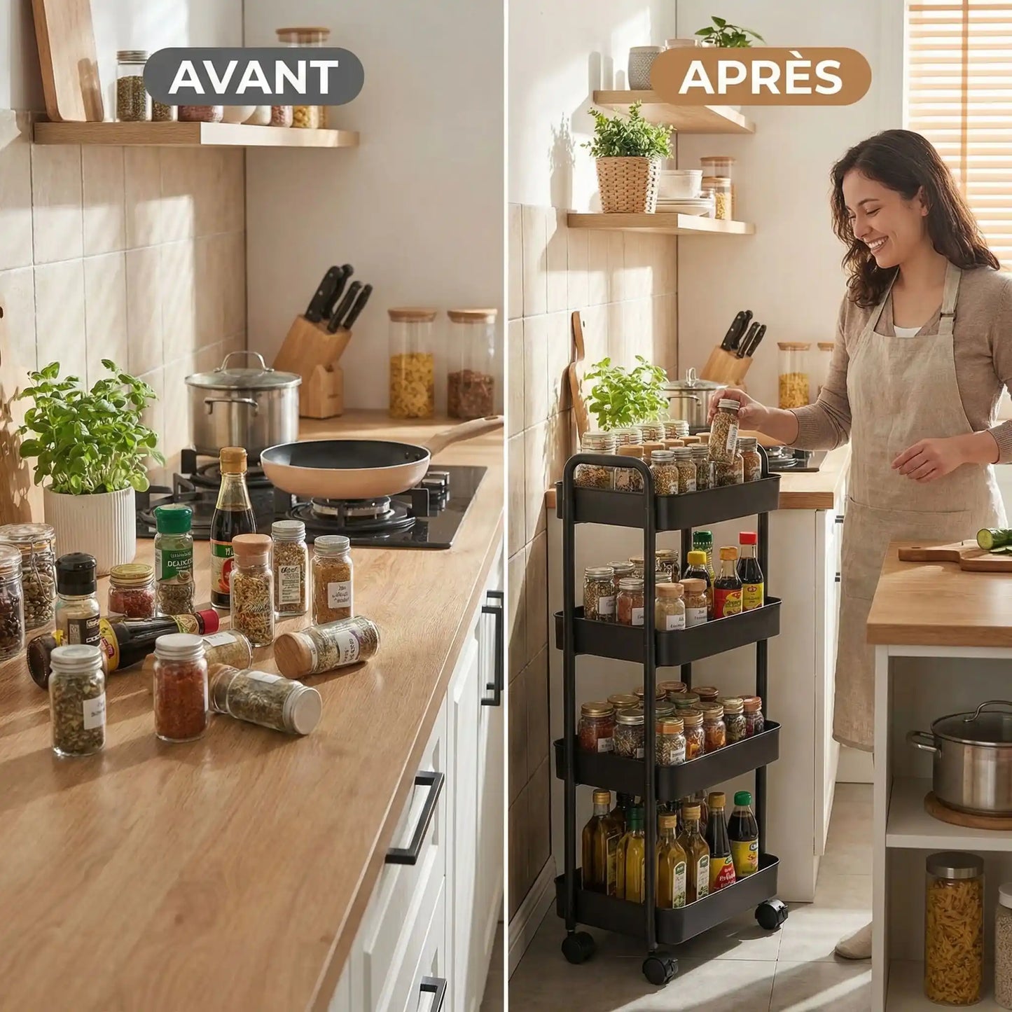 desserte roulettes cuisine detail panier rangement