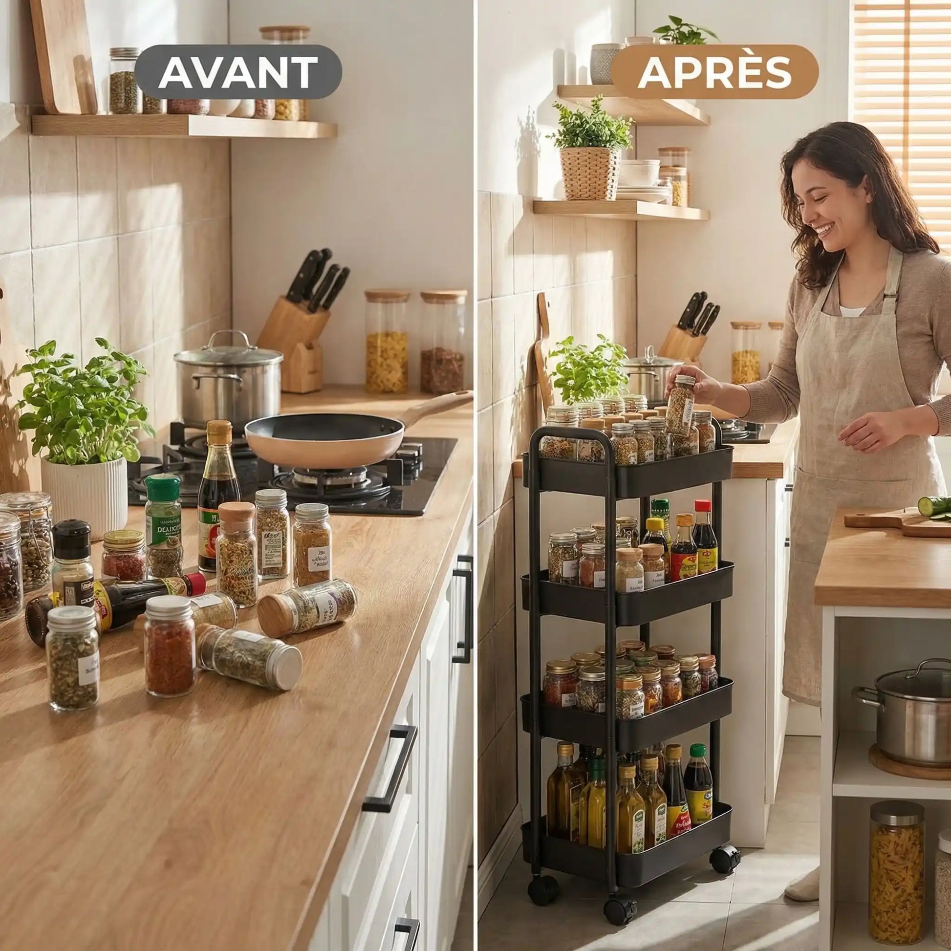 desserte roulettes cuisine detail panier rangement