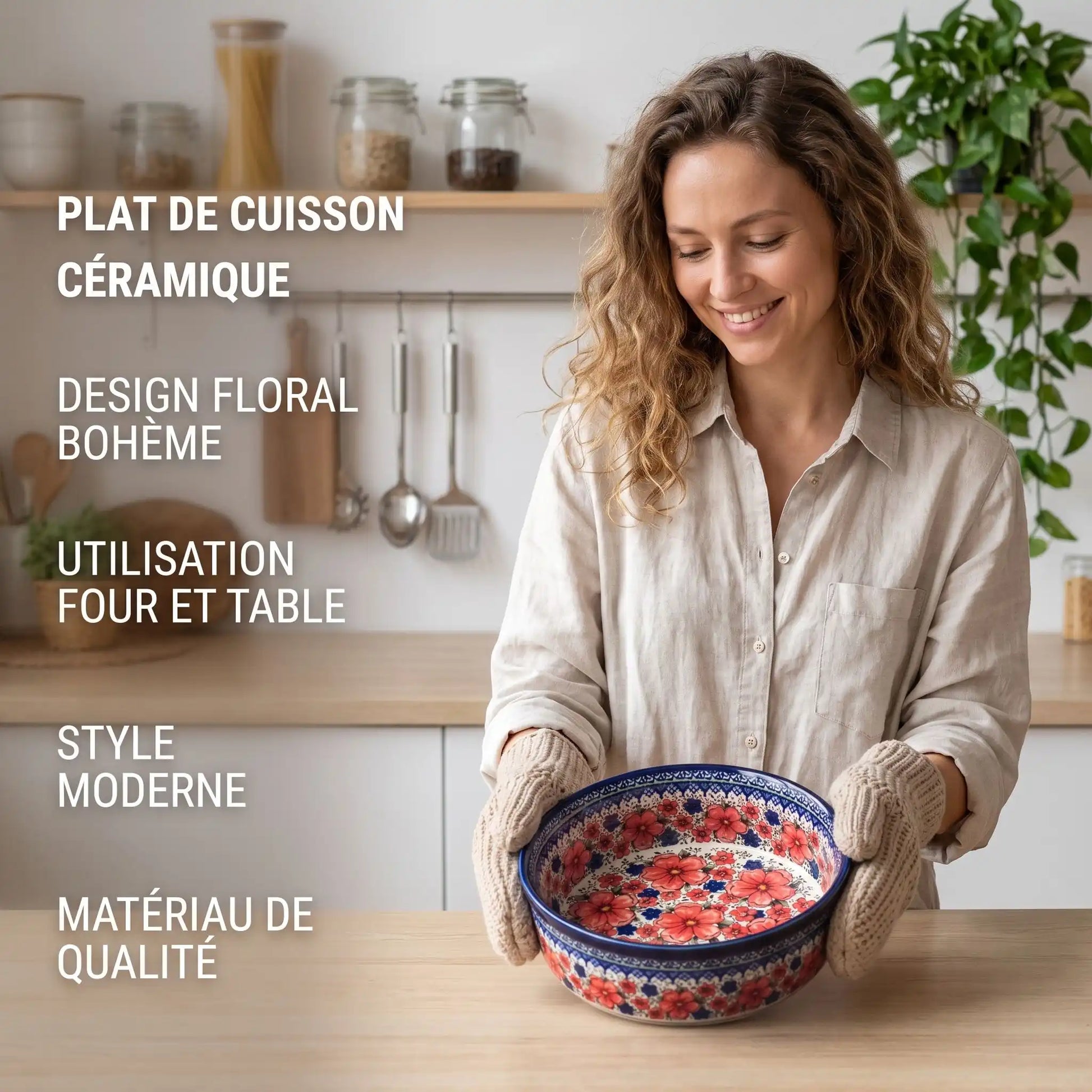 plat à four fleuri céramique motifs floraux MinimalisteLab