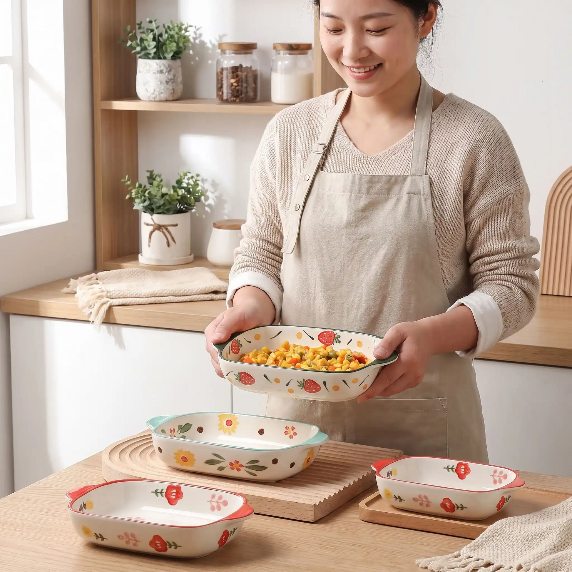 plat à four floral céramique ambiance cuisine MinimalisteLab