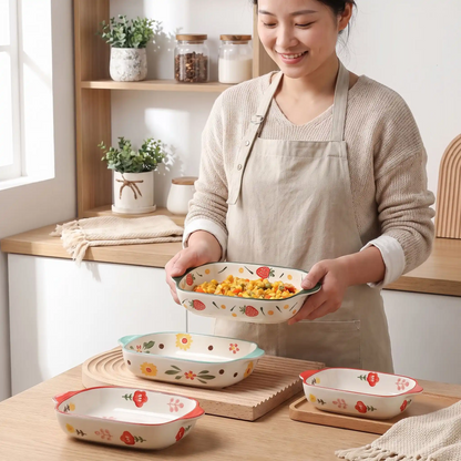 plat à four floral céramique ambiance cuisine MinimalisteLab