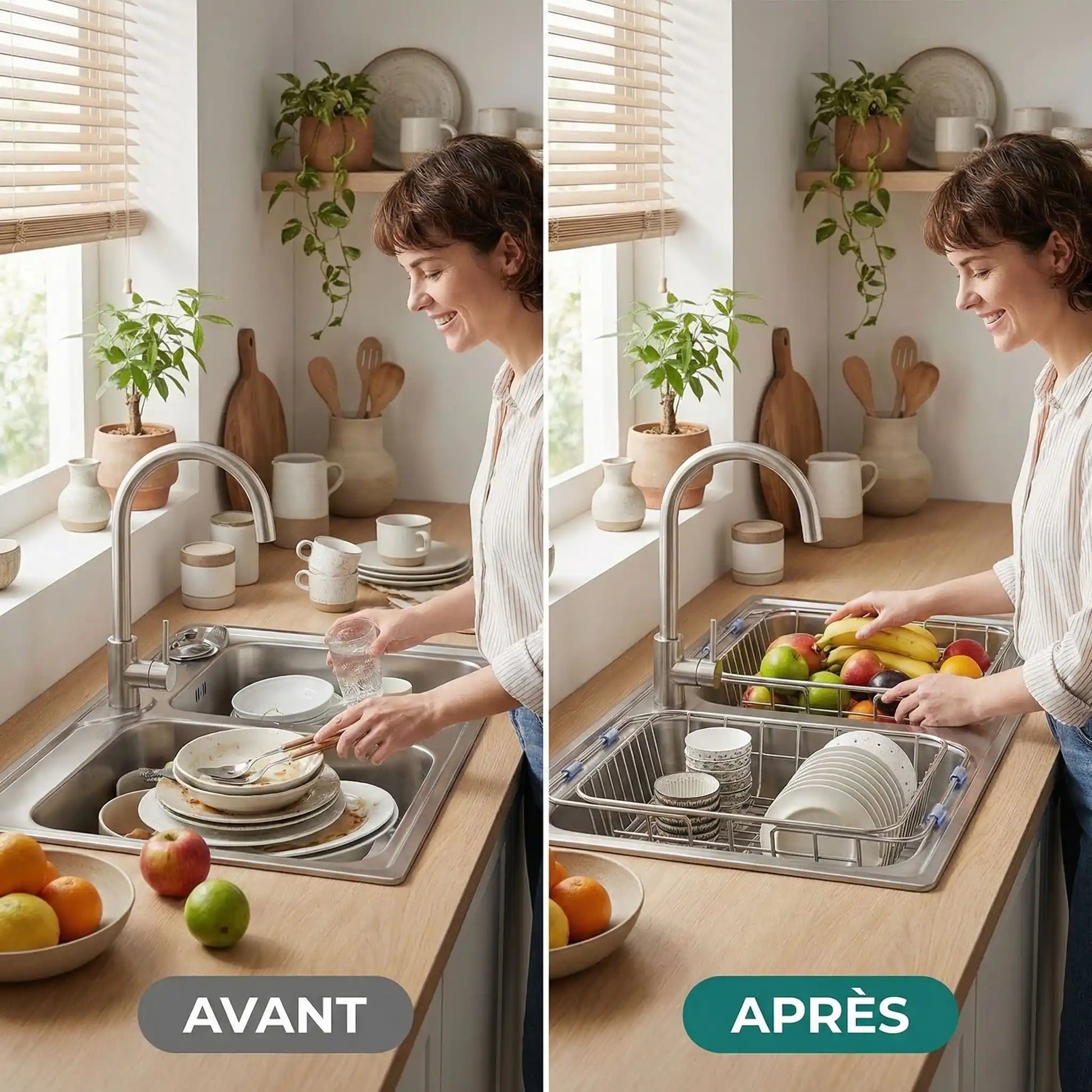 évier avant après avec égouttoir vaisselle