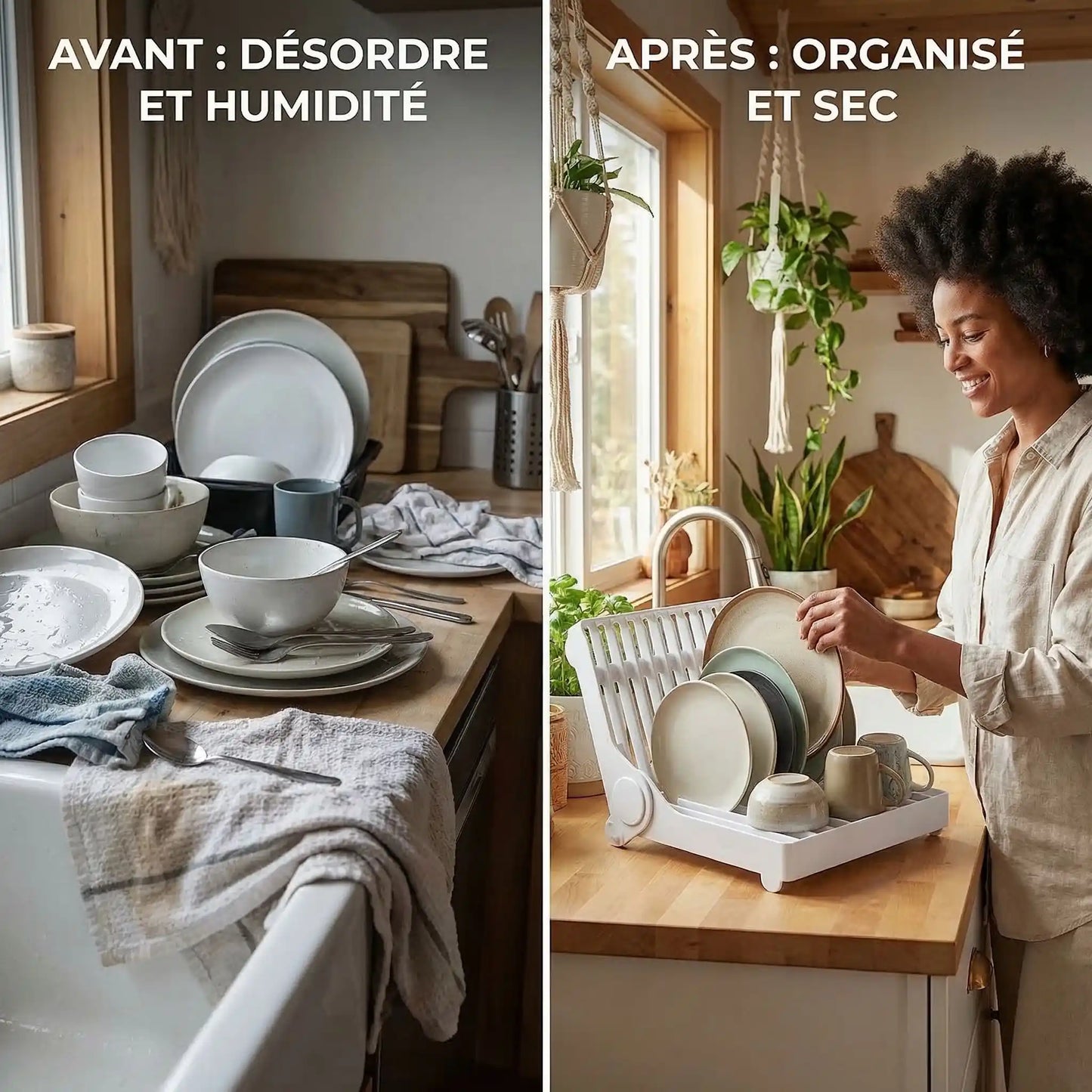 Organisation vaisselle avec égouttoir pliable cuisine