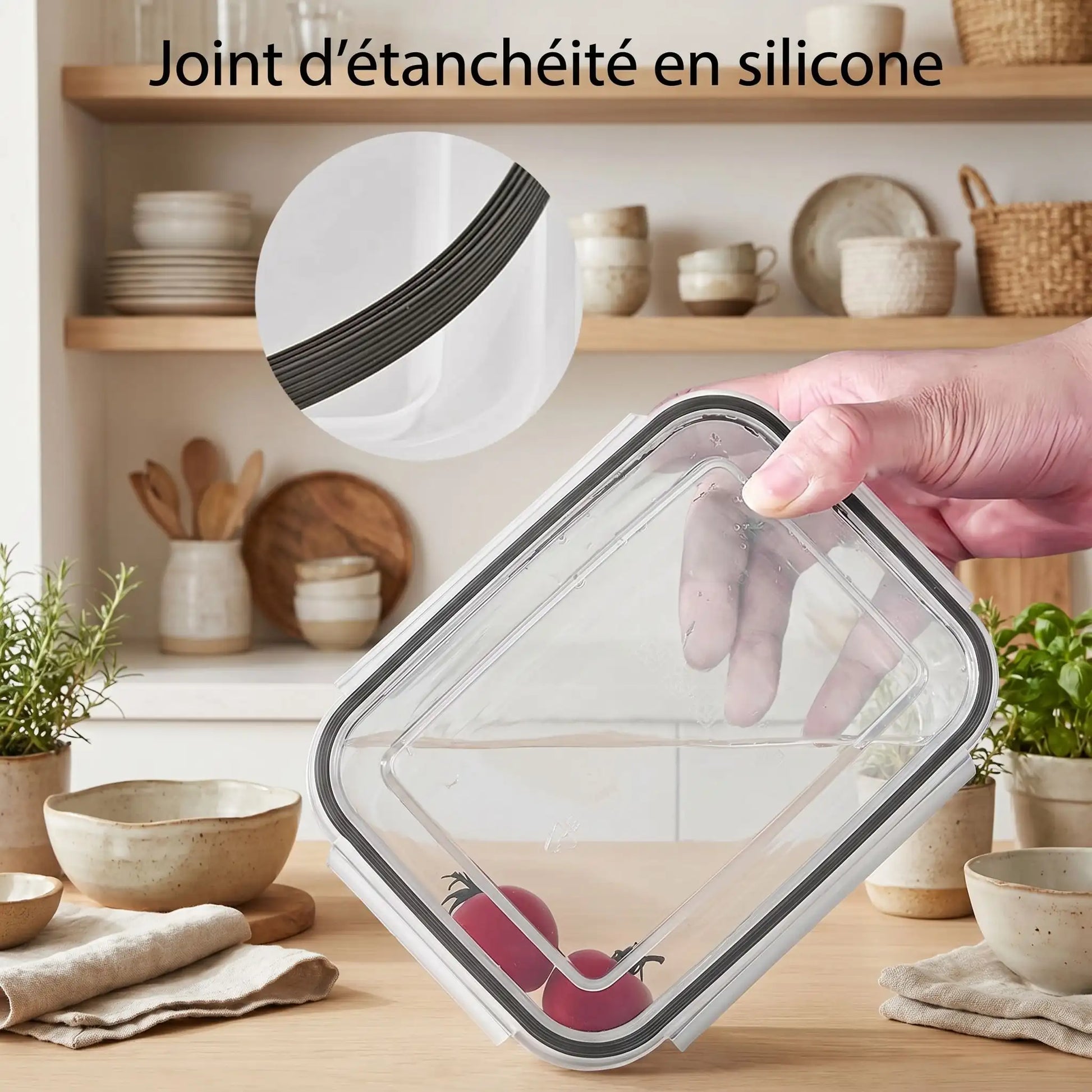 Fermeture 100% étanche de la boîte alimentaire hermétique avec joint silicone