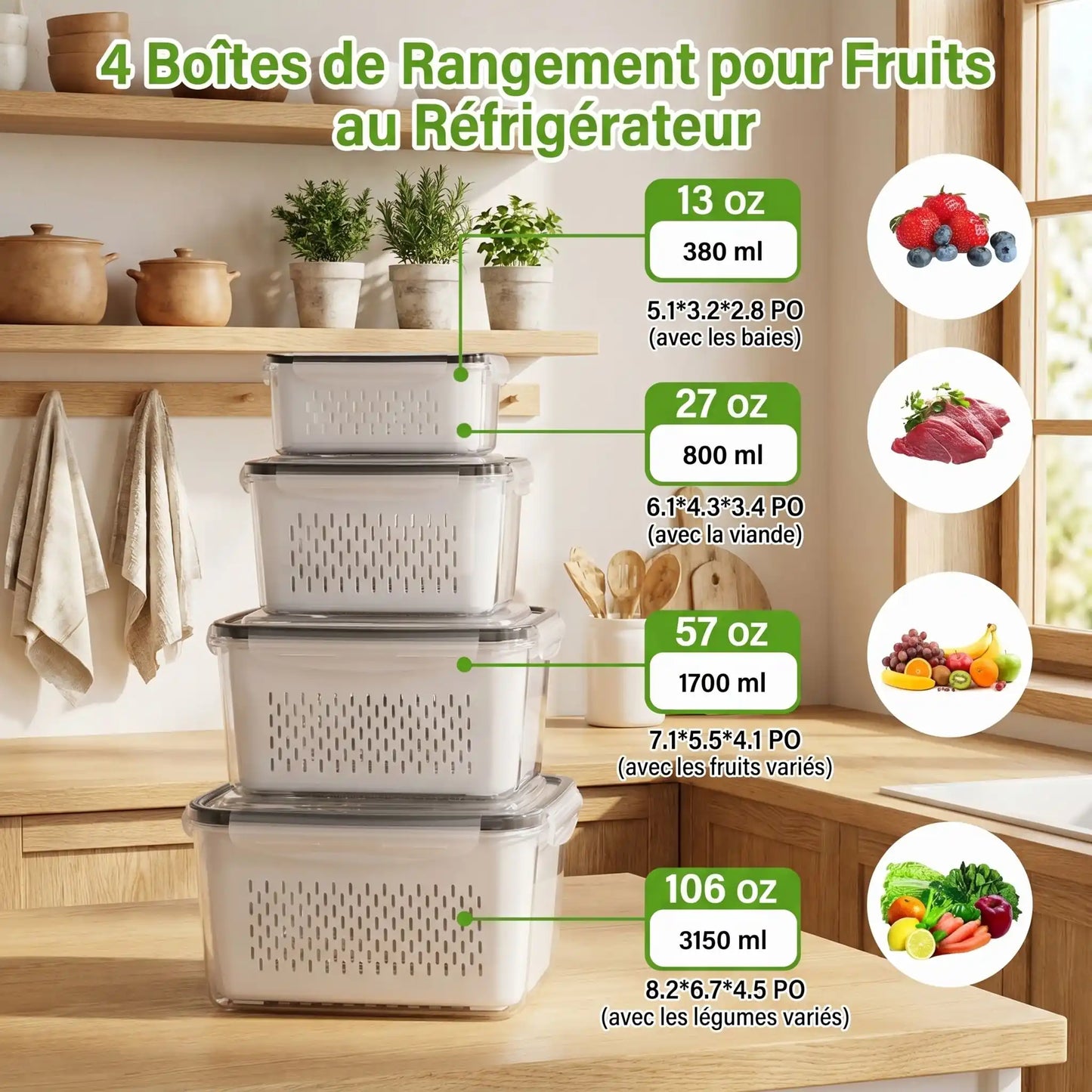 Design ergonomique 3 parties de la boîte alimentaire hermétique MinimalisteLab