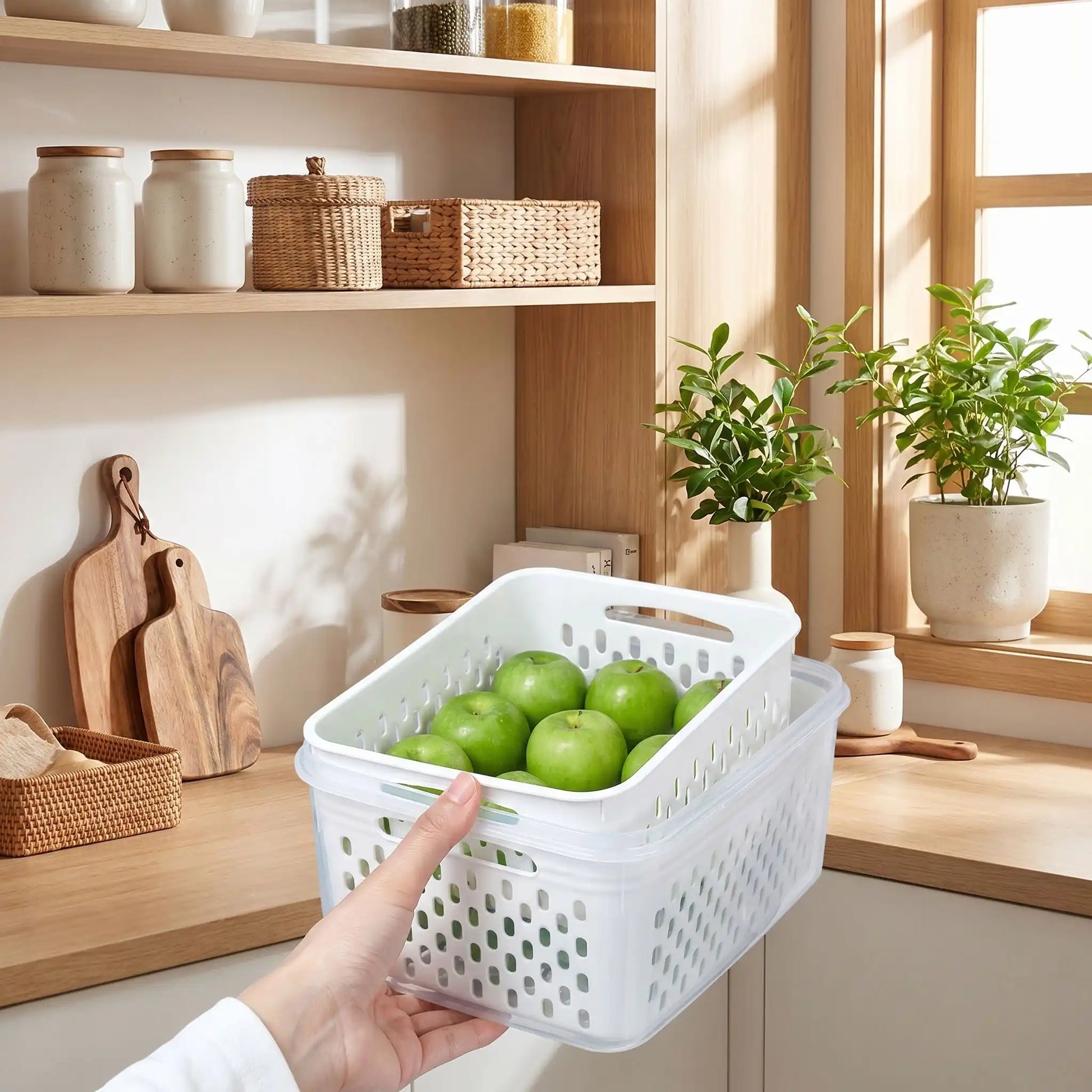 Préparation de repas avec plusieurs boîtes alimentaires hermétiques sur plan de travail cuisine
