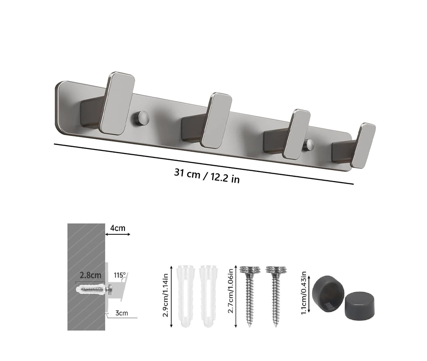 dimensions porte manteau mural 31 cm