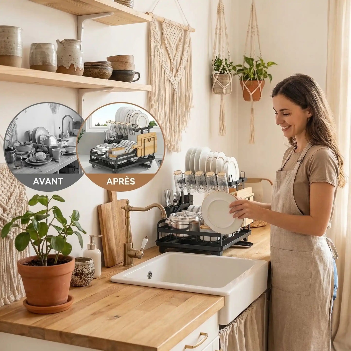 Avant après drainage efficace égouttoir vaisselle cuisine