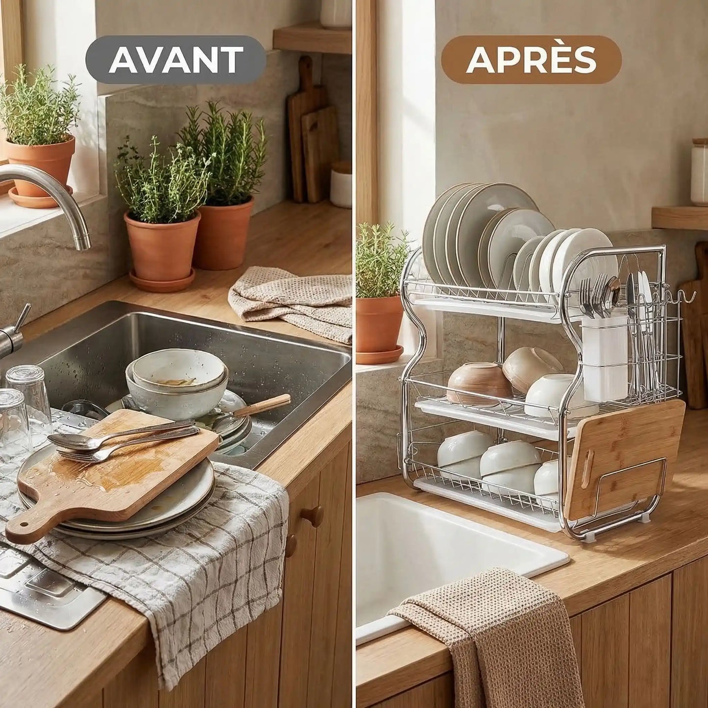 plan de travail cuisine avant apres egouttoir vaisselle