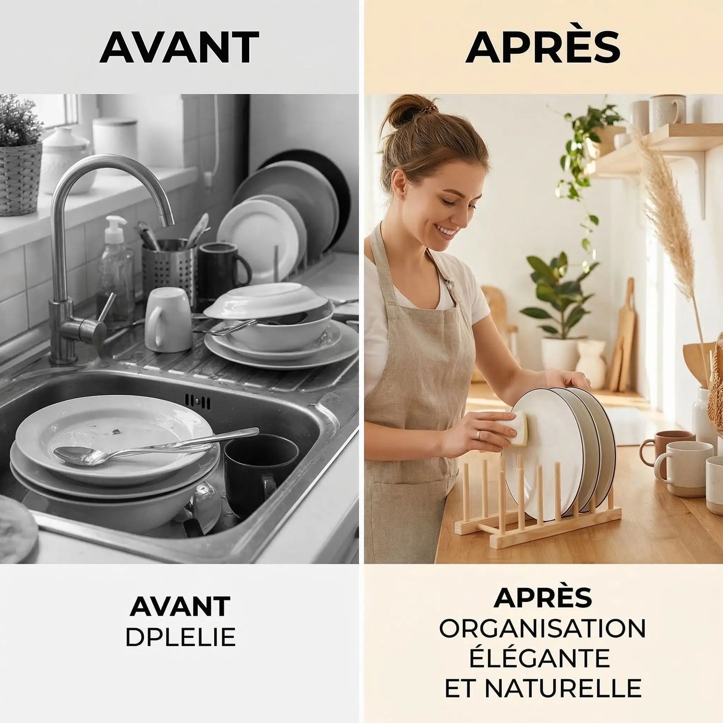 Cuisine organisée avec égouttoir à vaisselle en bois