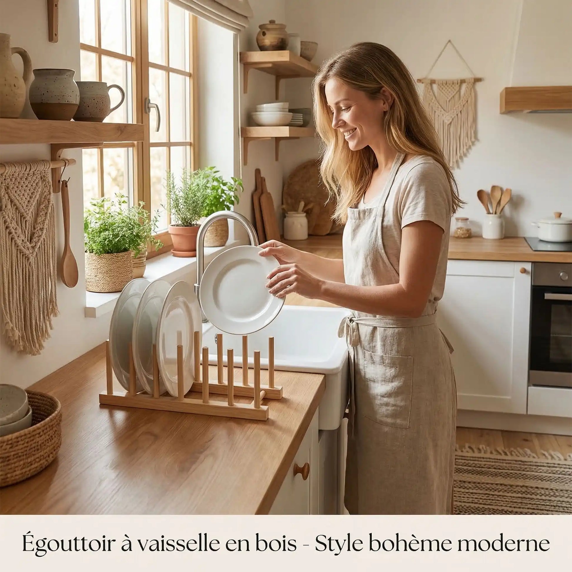 Égouttoir à vaisselle en bois style cuisine boheme moderne