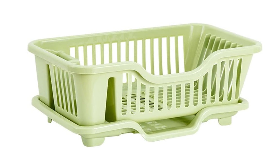 Égouttoir à vaisselle vert multifonction avec support pour assiettes et couverts
