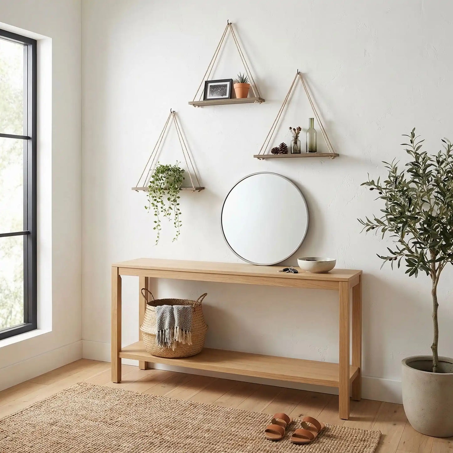 etagere murale bois entree minimaliste