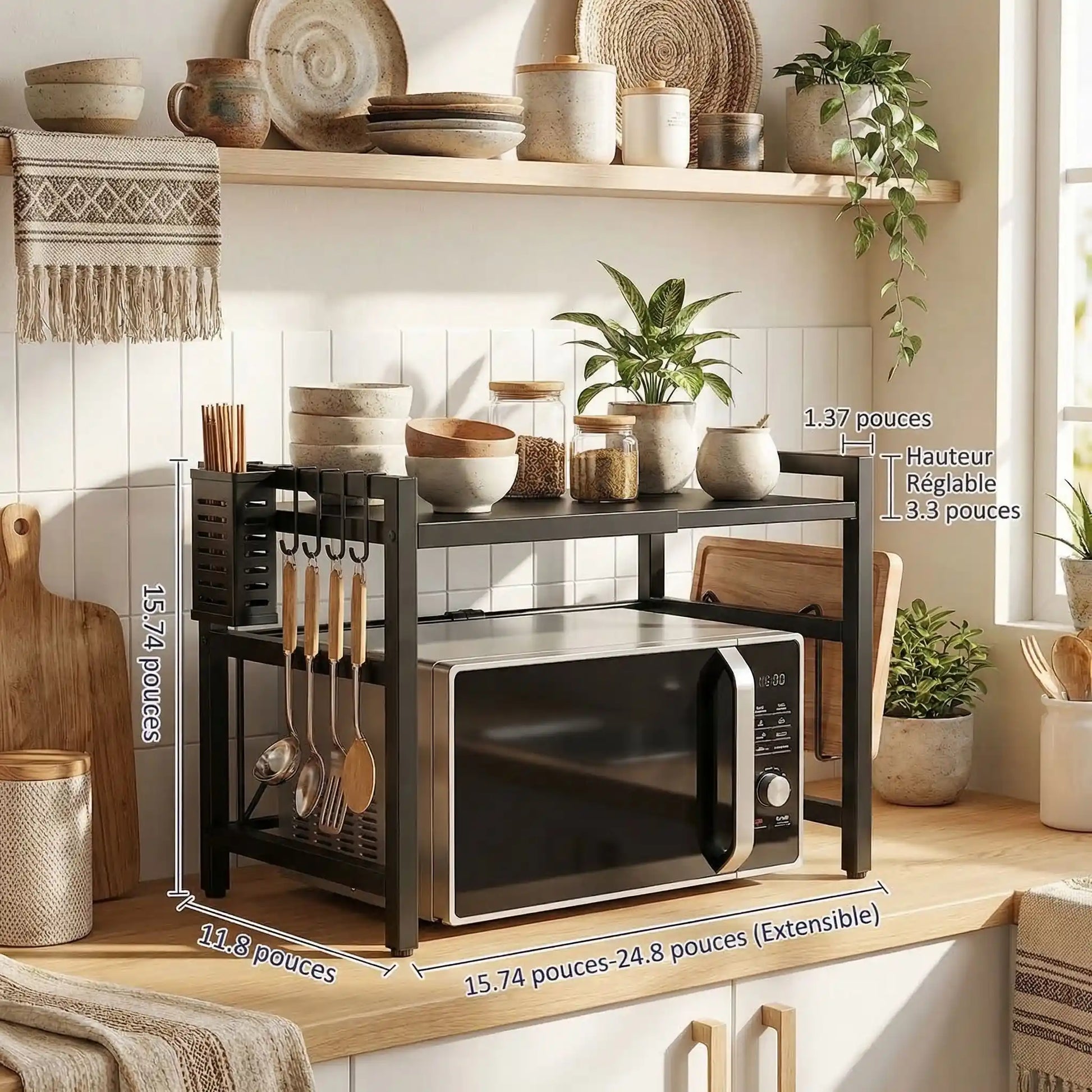 etagere support micro ondes utilisation cuisine plan travail