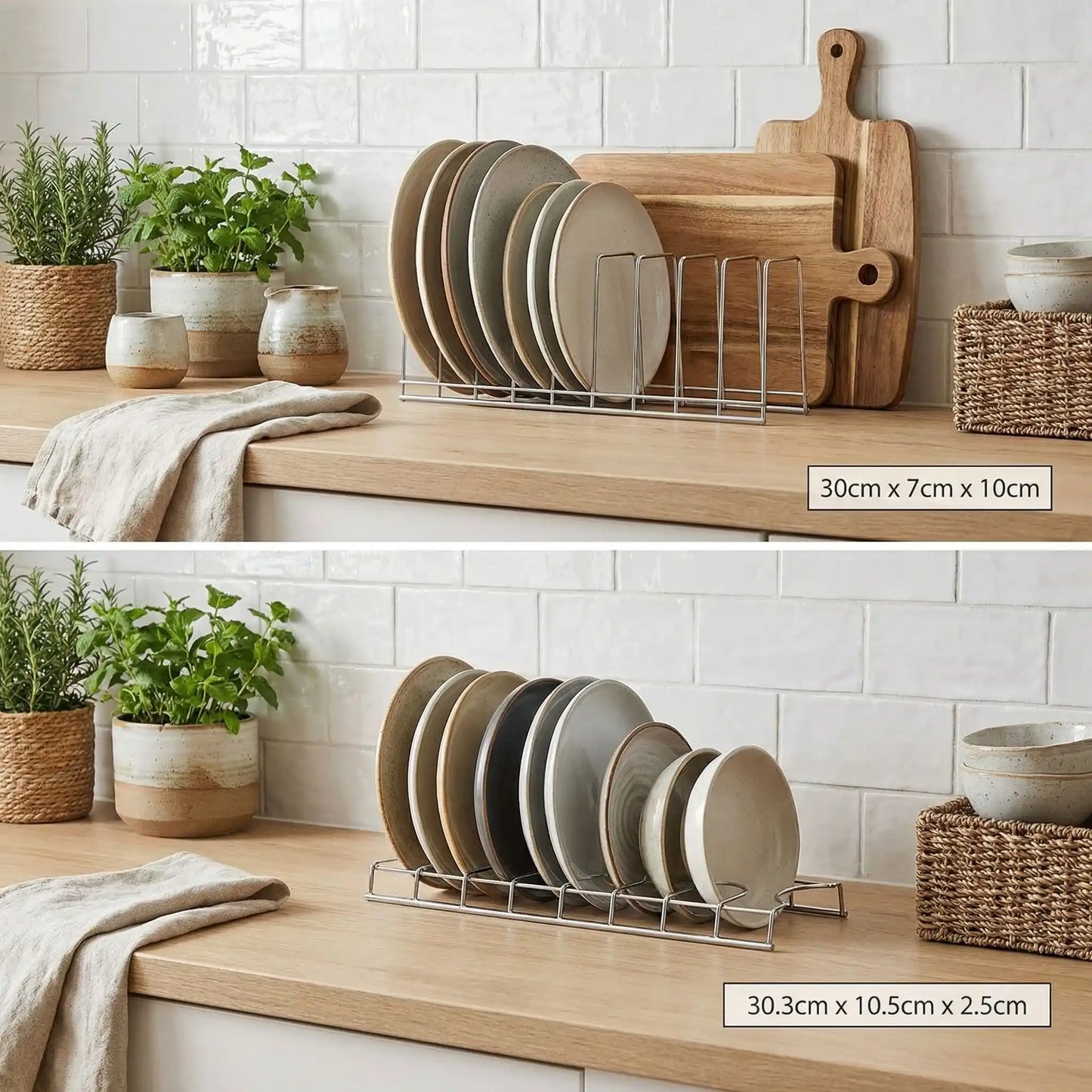support assiettes plan travail cuisine bois minimaliste