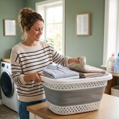 panier à linge plastique robuste et pratique buanderie MinimalisteLab