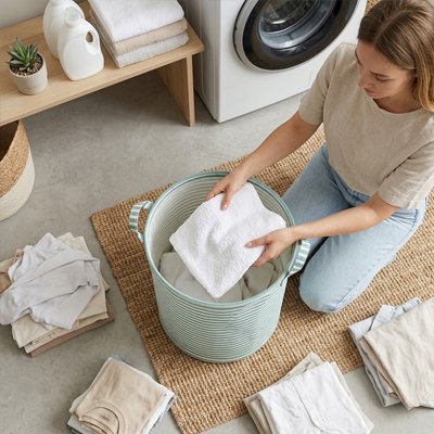 panier à linge pliable optimisé buanderie MinimalisteLab
