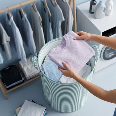 panier à linge pliable optimisé buanderie MinimalisteLab