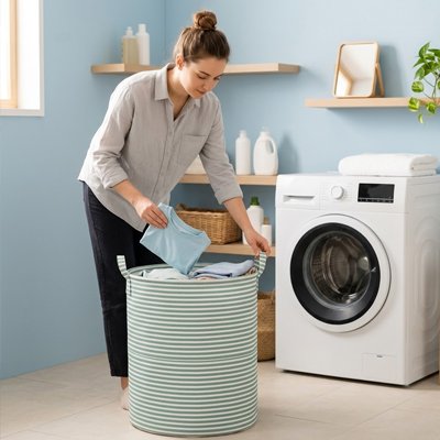 panier à linge pliable optimisé buanderie MinimalisteLab